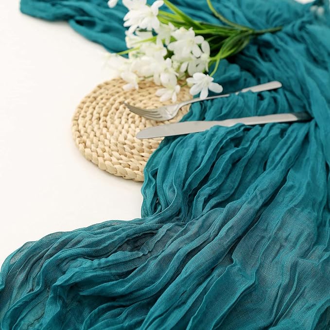 12 Pack Cheesecloth Table Runner, Runner Gauze Boho Wedding Decor Romantic Table Runner for Wedding Birthday Party(35" x 118")(Peacock Blue)