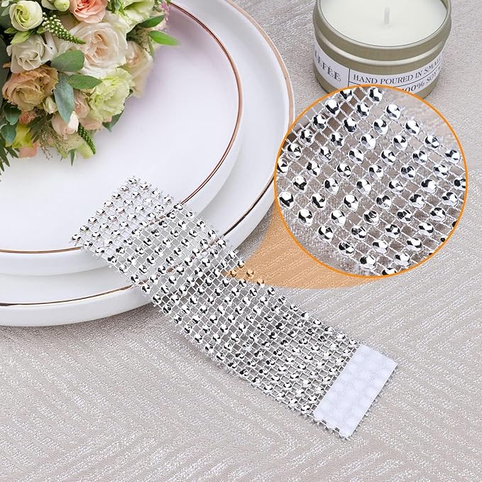Rhinestone Napkin Rings 300pcs,Wedding Diamond Bling Crystal Napkin Rings for Wedding Reception, Dinner, Place Settings, Holiday Parties or DIY Decoration (300,Silver)