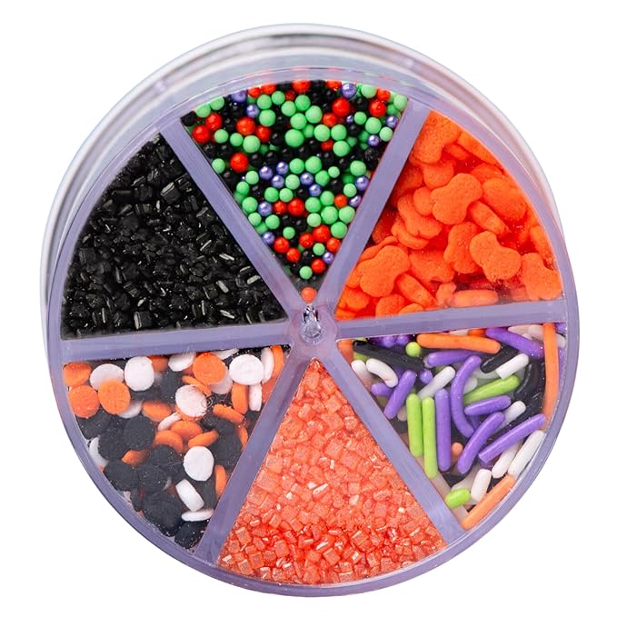 Sweets Indeed Halloween 6-Cell Sprinkle Jar – 6 Variety Sprinkle Compartments | Edible Cake Decorations for Cupcakes, Cookies, Cakes & Desserts | 6.45 oz