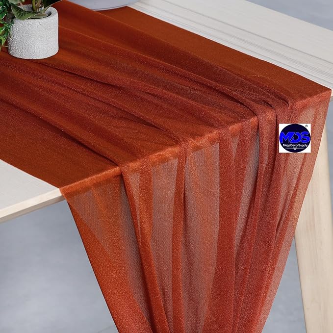 MDS Halloween Chiffon Table Runner - 1 Pack, 29 x 170 Inches, 14ft Each - Sheer Spooky Table Runners for Haunted House Parties, Trick-or-Treat Tables, Witchy Décor, Wedding & Events - Terracotta