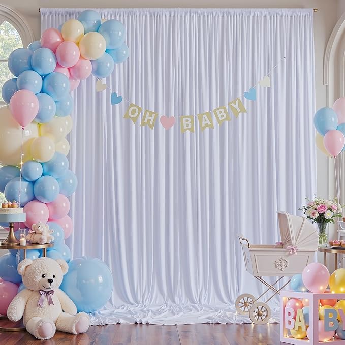 20×14 ft White Wrinkle Free Backdrop Curtain, Soft Silky Polyester Wedding Drapes 4 Panels 14ft Height Photo Backdrop Curtains for Parties Birthday Baby Shower Photography Background Cloth
