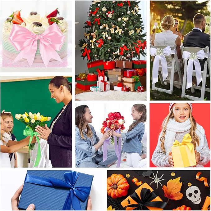 NESCCI 200 Yards Ribbon,1-1/2 Inch Satin Ribbon,Single Face Satin Ribbons, Perfect for Gift Wrapping,Wedding Decoration,Handmade Bows,Wrapping Bouquet, Halloween, Christmas