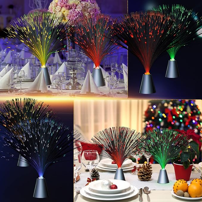 Patelai 16 Pcs LED Fiber Optic Lamp Color Changing Fiber Optic Night Light with Multicolor Glow Decorative Table Centerpiece for Sensory Bedroom Halloween Party Holiday Decorations (Metal,Bright)