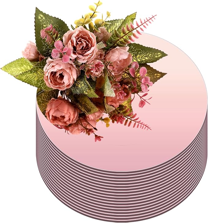 Thyle 12 Pcs 10 Inch Acrylic Round Mirrors for Tables Centerpieces Circle Mirrors Candle Plates for Wall Wedding Table Centerpieces for Baby Shower Party, Thickness 1 mm (Rose Gold)