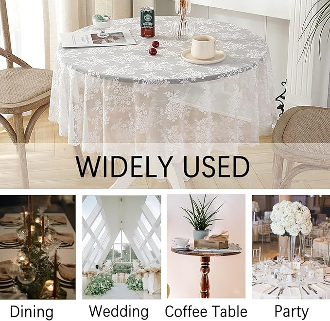 Jeloris Round Lace Tablecloth with Elegant Scalloped Bottom for Any Special Event Such as Wedding, Birthday Party, Baby Shower, Anniversary (48 inch, Style 1)