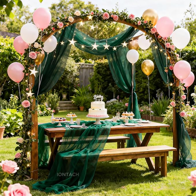 Wedding Arch Draping Fabric 29" x 19Ft Sheer Drapes for Backdrop Wedding Ceremony Reception Ceiling Decor Curtain Baby Bridal Shower Decoration (Hunter Green, 2 Panels)