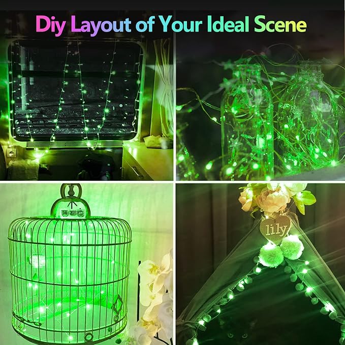 4 Pack 20FT 60LED Halloween Battery Operated Fairy Lights with Timer, Waterproof Battery String Lights Outdoor Indoor, Battery Twinkle Lights for Bedroom Wedding Birthday Party Christmas (Green)
