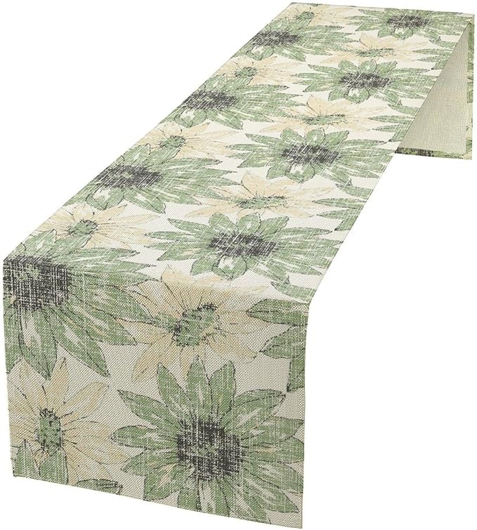 Chrysanthemum Vintage Floral Table Runner, Elegant Yellow Sunflower Spring Summer Elegant Pattern Artichokes Flower Table Runner for Party Kitchen Dining Living Room Decor, 13x36 Inch