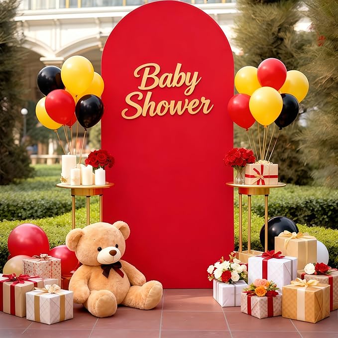 6FT Red Arch Cover - Polyester Fitted Wedding Arch Stand Covers Round Top Chiara Arch Backdrop Cover for Birthday Party Banquet Photo Background Decoration
