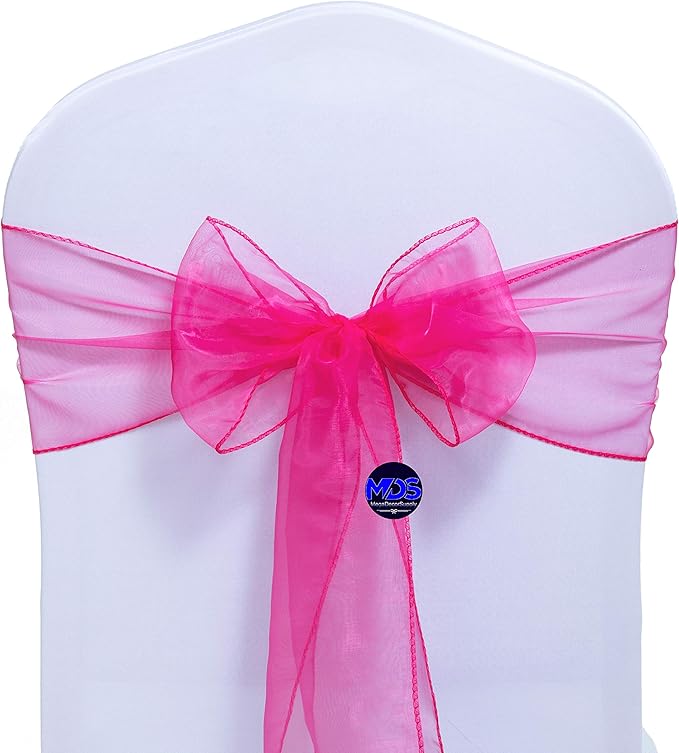 MDS Pack of 200 PCS Organza Chair Sashes Wider Dining Chair Bows Ribbon Tie Back for Wedding Party Birthday Bridal Shower Reception Event Banquet Home Chair Cover Decoration - Magenta