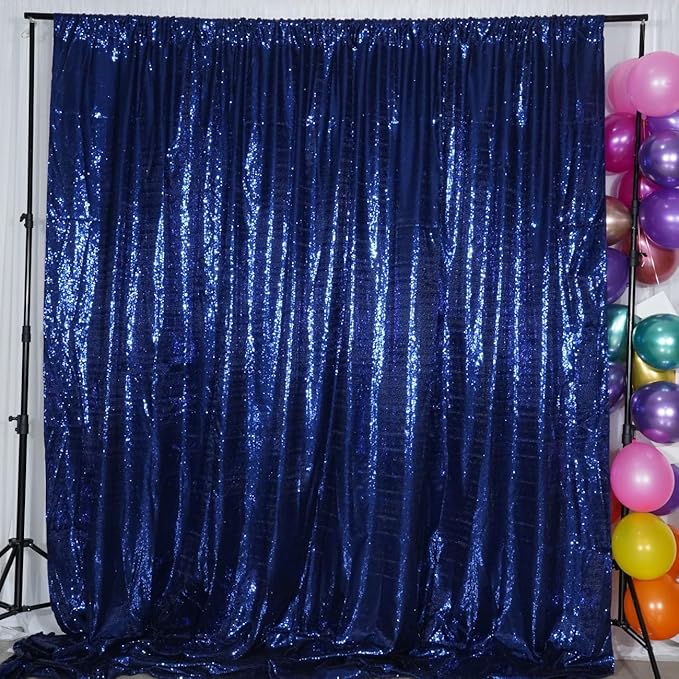 Poise3EHome 6Ft x 8Ft Navy Blue Sequin Backdrop Curtain, Glitter Thick Satin Sequin Background Drapes, Sparkly Backdrop for Weddings, Parties, Xmas, Thanksgiving Decor