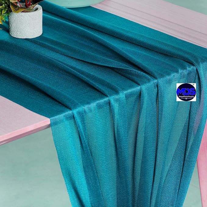 MDS 10 Pack 10ft Chiffon Table Runner 29 x 120 Inches Sheer Wedding Runner Romantic Rustic Table Runner for Wedding Decorations, Birthday Parties, Bridal Shower Party Arch Decor - Dark Teal