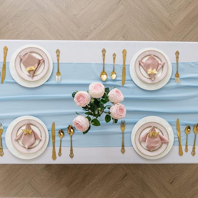 6Pack 9ft Chiffon Table Runner 14x108 Inch Sheer Romantic Table Runner for Wedding Birthday Party Bridal Shower Outdoor Decoration-Blue Mist