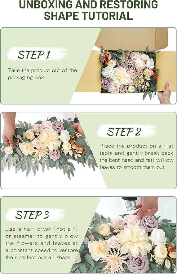 Faux Flower Swag Set of 2 for Wedding Welcome Signs Floral Swag Wedding Reception Ceremony Signs Decor (Champagne)