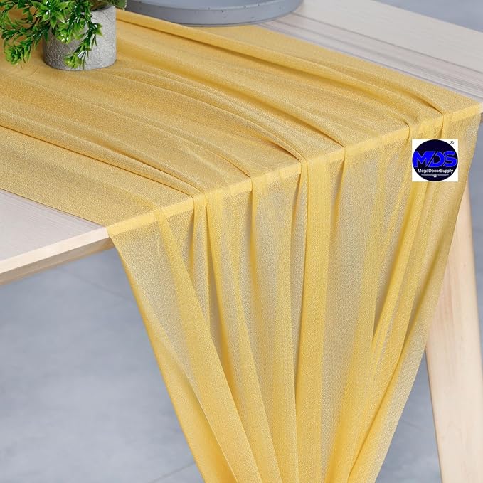 MDS Halloween Chiffon Table Runner - 12 Pack, 29 x 170 Inches, 14ft Each - Sheer Spooky Table Runners for Haunted House Parties, Trick-or-Treat Tables, Witchy Décor, Wedding & Events - Gold
