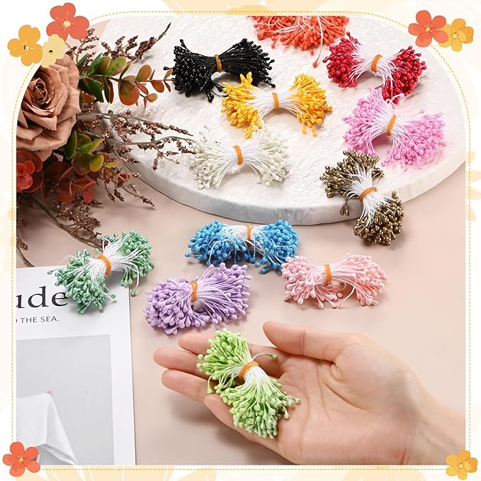150-Pack Flower Stamens for Crafts, 5mm Double Heads Artificial Pearl Floral Pistil Mini Flower Pollens Stamens for DIY Making/Wedding/Scrapbook Decoration [Dark Pink]