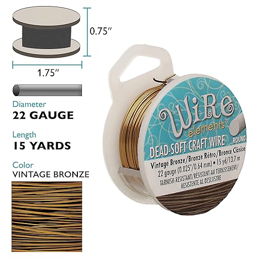 The Beadsmith Wire Elements Craft Wire – Tarnish Resistant, Soft Temper, Round, Vintage Bronze Color – 0.64mm, 22 Gauge, 15 Yard Spool – Jewelry Making, Wire Wrapping, Floral, & Other DIY Crafts…