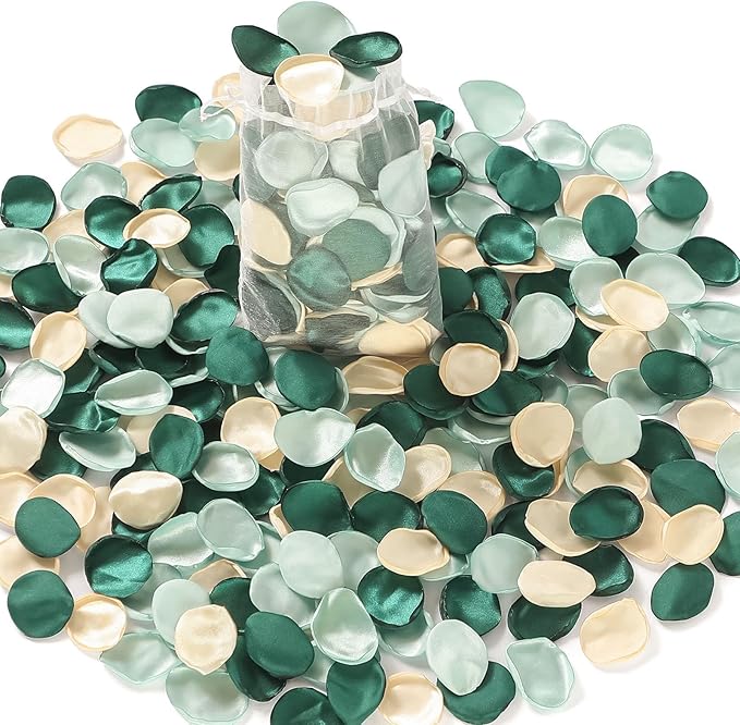 Alecono 𝟲𝟬𝟬𝙋𝙘𝙨 Silk Rose Petals, Green Fake Rose Petals for Wedding, Artificial Flower Petals Decorations for Bath Party Dinner Table Decor