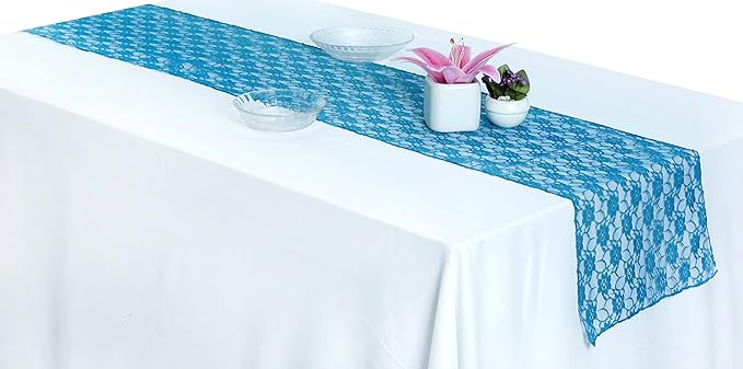 MDS Pack of 20 Wedding 12 x 108 inches Lace Table Runner for Wedding, Decorations for Birthday Parties, Banquets, Graduations, Engagements, and Runners fit Rectangle, Round Table- Dark Teal