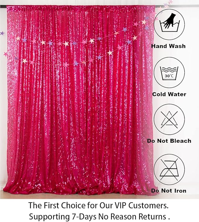 ShiDianYi Sequin Curtain Backdrop 8FT X 10FT Hot Pink Sequin Photo Backdrop Wedding Window Curtain Backdrop -Perfect for Christmas Parties