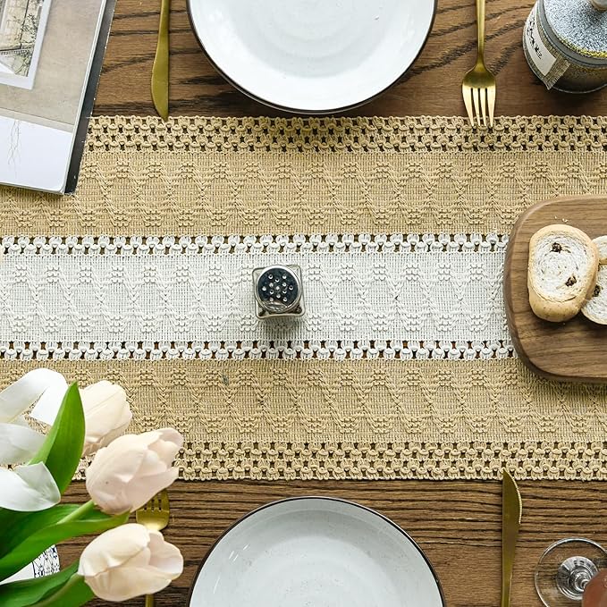 Artoid Mode Burlap Brown Farmhouse Rustic Table Runner, Seasonal Hollow Kitchen Dining Table Decoration for Home Party Decor 12x60 Inch