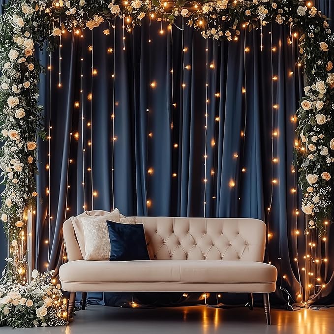 10ftx12ft Wrinkle Free Navy Blue Backdrop Curtain, 2 Panels 12FT Height Navy Blue Wedding Backdrop Drapes, Silky Polyester Back Drop Cloth for Birthday Photography Background Party Backdrop Draping