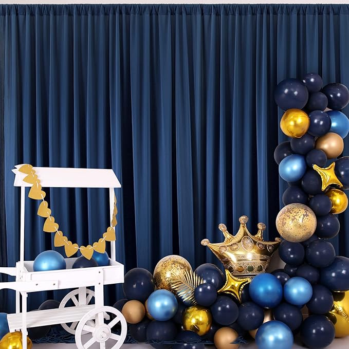 20 ft x 8 ft Navy Blue Backdrop Curtain Panels, 4 Panels 5 ft x 8 ft Wrinkle Free Polyester Photography Backdrop Drapes, Wedding Party Home Decoration Supplies