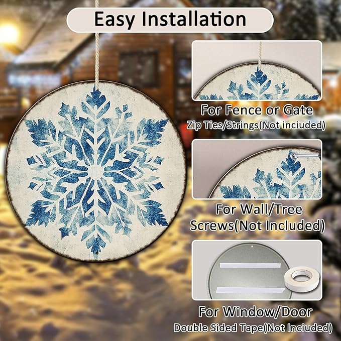 Round Christmas Metal Tin Sign Vintage Snowflake Signs Winter Christmas Sign Retro Wall Decor Tin Sign Funny Decorations for Home Cafes Office Store Pubs Tin Sign 8 * 8 in