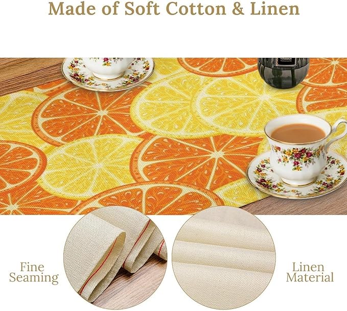 Orange Lemon Table Runner Spring Summer Orange Lemon Slices Botanical Fruit Dinner Runner for Farmhouse Baby Shower Party Holiday Home Kitchen Dining Table Decor 13x90