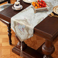 HeMiaor Chenille Jacquard Thick Table Runner Delicate Tassel for Meeting Decor and Dining Table Retro Embroidery Pattern for Christmas Festive Wedding Decoration Beige 60 inches Long