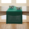 Solino Home Linen Rainforest Green Hemstitch Table Runner 48 Inches - 100% Pure Linen Small Table Runner 14 x 48 Inch Ideal for Dresser and Coffee Tables - Classic Hemstitch - Christmas, Thanksgiving