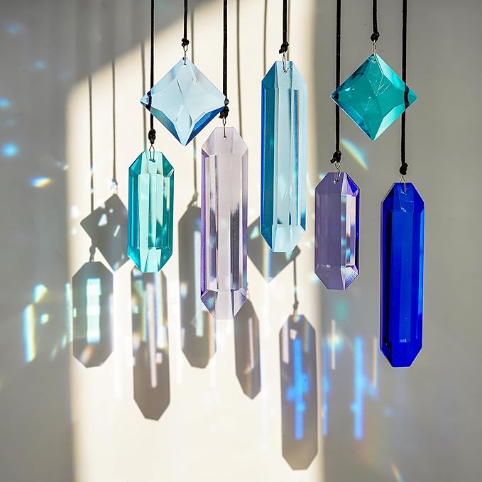 7 Pack Crystal Ornaments for Christmas Tree, Colorful Icicle Ornaments Crystal Prism Hanging Suncatchers for Windows,Indoor for Women