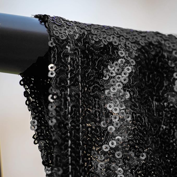 JYFLZQ Black Sequin Backdrop Curtains 2ft x 8ft 4 Panels Glitter Photo Booth Backdrops Sparkly Photography Background Drapes for Halloween Father's Day Graduation Birthday Parties