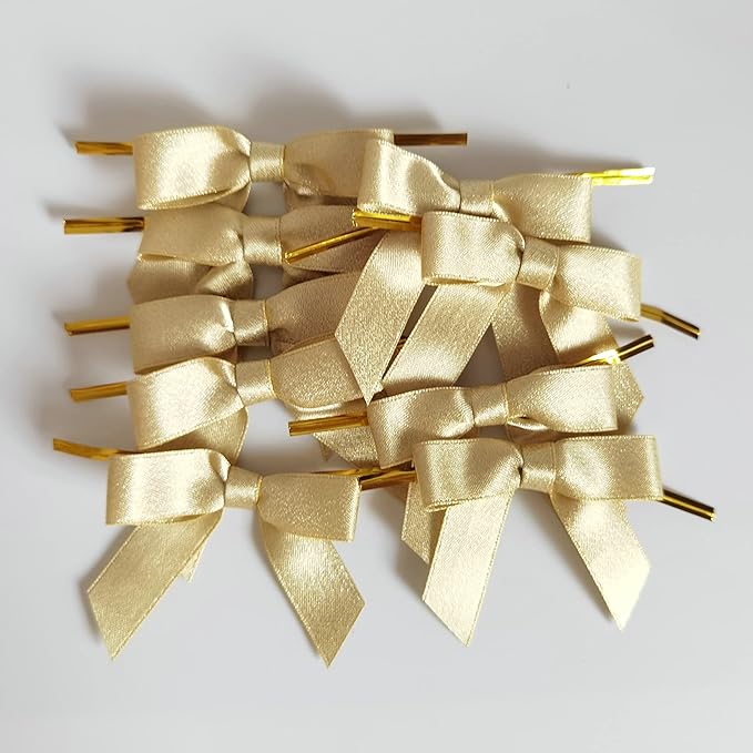 50pcs 2-1/2" Gold Satin Ribbon Bows with Twist Ties for Gift Wrapping Packing Christmas Decoration (Gold)