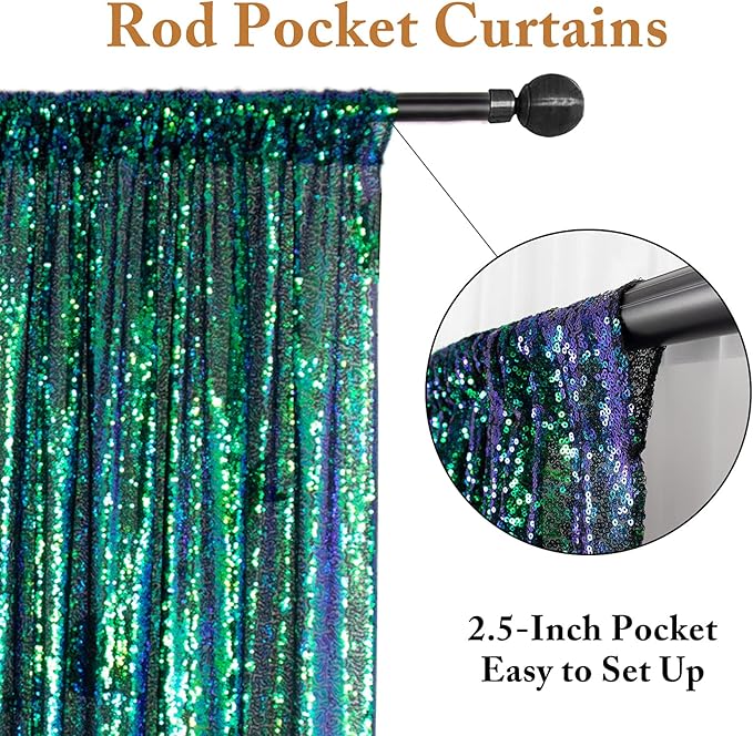 ShinyBeauty Sequin Backdrop Set of 4, 2FTx8FT Photo Backdrop Sequin Curtains Shimmer Wall Backdrop Photograph Backgrounds Sparkle Backdrop Curtains (Iridescent Green and Gold)
