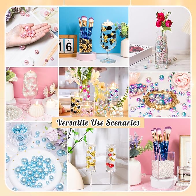 300Pcs Pearl Vase Filler, Black BrightGold No Hole Faux Pearl Beads for Centerpieces Vases, Candle Centerpieces, Wedding Birthday Party Home Decor 8/10/14/20mm