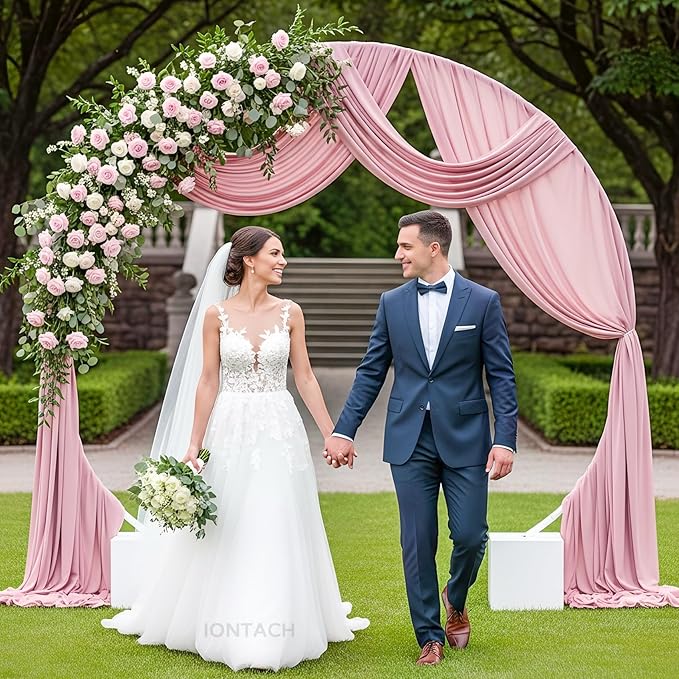 Wedding Arch Draping Fabric 29" x 19Ft Sheer Drapes for Backdrop Wedding Ceremony Reception Ceiling Decor Curtain Baby Bridal Shower Decoration (Dusty Rose, 1 Panel)