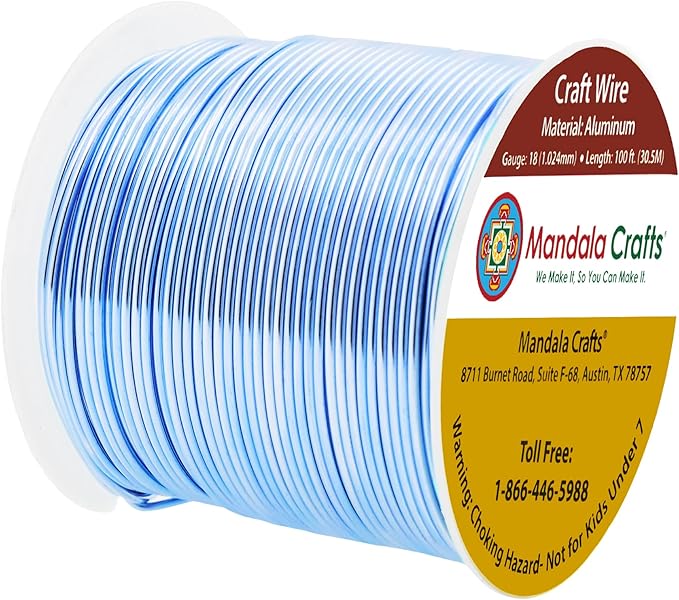 Mandala Crafts 18 Gauge Anodized Aluminum Craft Wire for Jewelry Making - 100 FT Colored Flexible Ice Blue Wire - Bendable for Bonsai Armature Crafting Sculpting