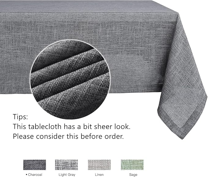maxmill Flaxy Faux Linen Table Cloth with 2-Tone Slubby Texture Wrinkle Resistant Anti-Shrink Soft Tablecloth for Kitchen Dining Tabletop for Banquet Parties Rectangle 60 x 140 Inch Charcoal