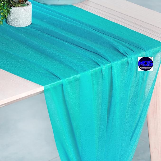 MDS Halloween Chiffon Table Runner - 12 Pack, 29 x 170 Inches, 14ft Each - Sheer Spooky Table Runners for Haunted House Parties, Trick-or-Treat Tables, Witchy Décor, Wedding & Events - Peacock Blue