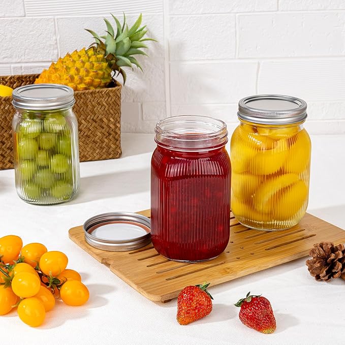 MirthMood Wide Mouth Mason Jars 32 oz with Lids, Canning Jars with Metal Airtight Lids, Quart Mason Jars for Fermenting, Pickling, Freezing, Preserving, Meal Prep, Jar Décor[2 Pack]