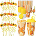Yungyan 36 Sets Honey Bee Party Favors Goodie Cups with Lids and Straws for Birthday Decorations Reusable 16oz Plastic Candy Cups Plastic Straws for Birthday Party(Bee)