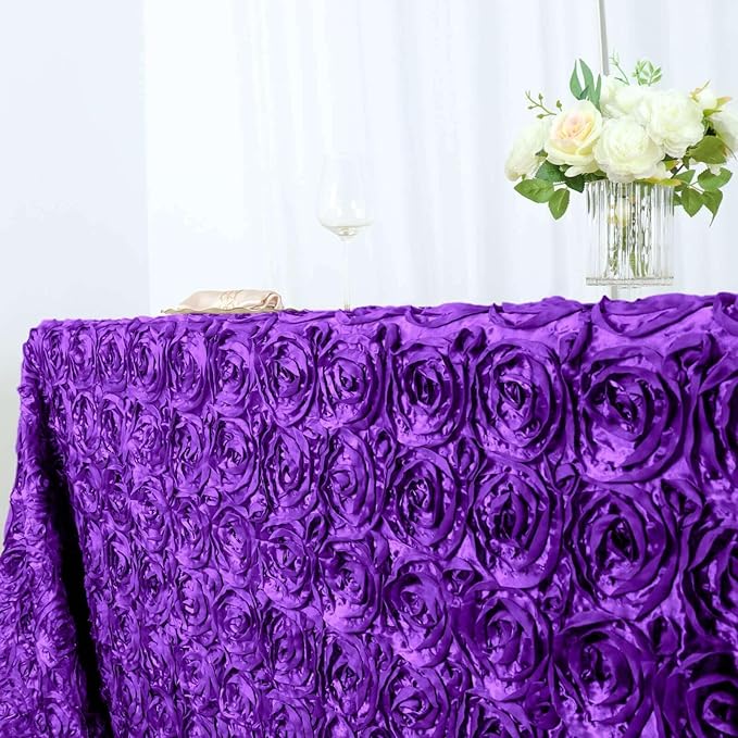 Efavormart 90"x156" Wholesale Rectangle Table Cover Purple Grandiose Rosette 3D Satin Tablecloth for Wedding Party Event Decoration