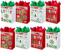GITMIWS 12 Pack Christmas Paper Gift Bags with Tissue Paper, 9'' Medium Christmas Treat Gift Bags Bulk with handles, Xmas Shopping Tote Goodie Bag for Kids, Xmas Party Favor Decor