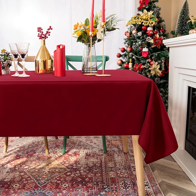 Fitable Rectangle Tablecloth Stain and Wrinkle Resistant Washable Polyester Table Cloth for Buffet Parties and Camping (54x78 inch, Red)