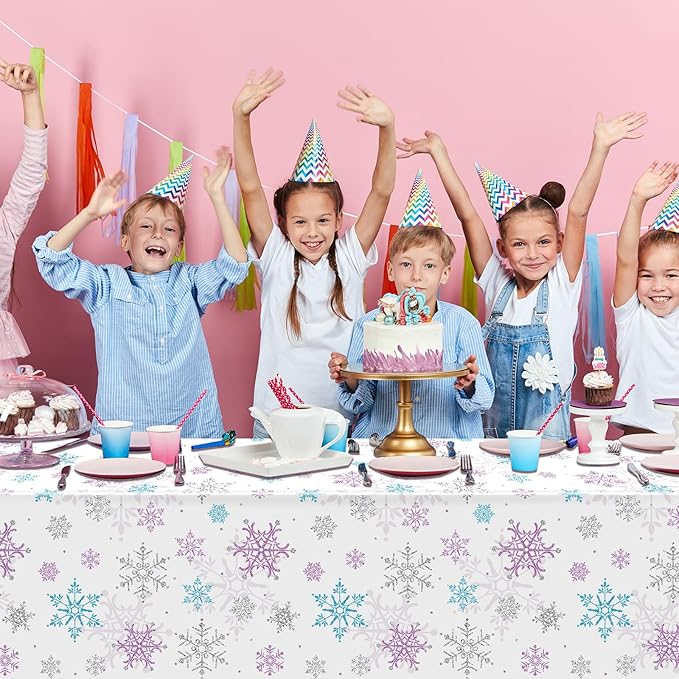 6 Pieces Christmas Snowflake Party Tablecloth Decorations,Plastic Purple and Blue Winter Wonderland Table Cover for Winter Christmas Birthday Holiday Party Decorations and Supplies,54x108 inch