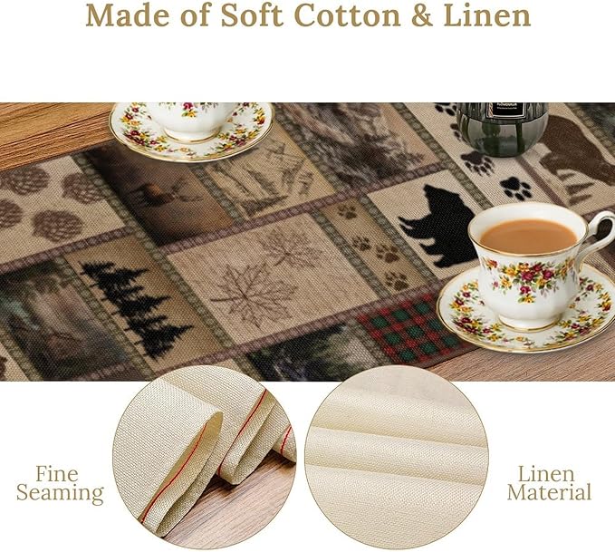 Retro Rusticd Cabin Table Runner Bear Country Farmhouse Vintage Lodge Table Runner for Party Dinner Festival Bedroom Living Room Kitchen 13x120 Inch