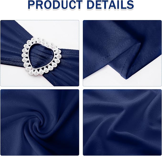 Howhic Pack of 120 Spandex Chair Sashes Bows Stretch Chair Cover Band with Buckle Slider Universal Elastic Chair Ties for Wedding Banquet Party Event Decoration (Navy)