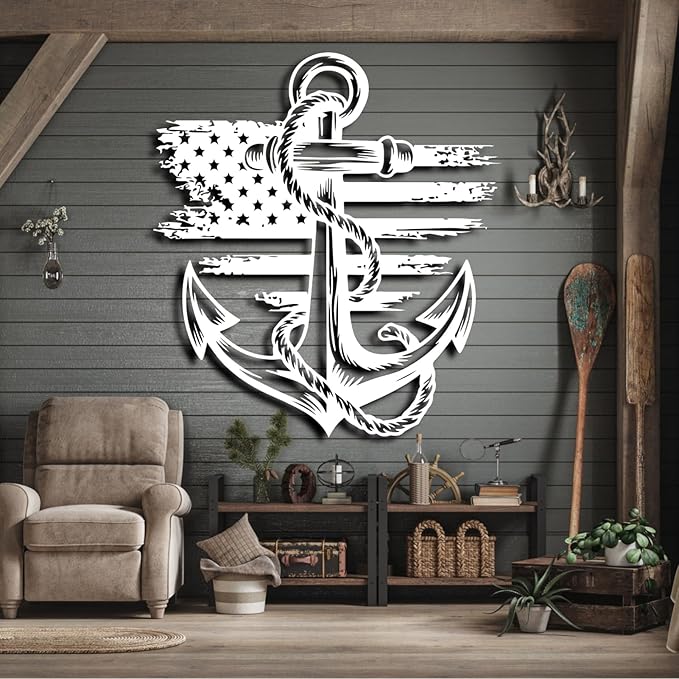lunwall Metal Anchor Wall Decor, Anchor Metal Sign, Metal Anchor Decor, Anchor Metal Wall Art, Metal Nautical Wall Decor, Metal Wall Decor Coastal, Anchor Wall Decor (black, 47L x 43W / 120 x 109 cm)