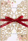25pcs Personalized Wedding Invitations with Envelopes and RSVP Cards Blank Rose Gold 5×7 Glitter Laser Cut Invitation Pockets for Wedding Engagement Bridal Shower Birthday Quinceañera Anniversary